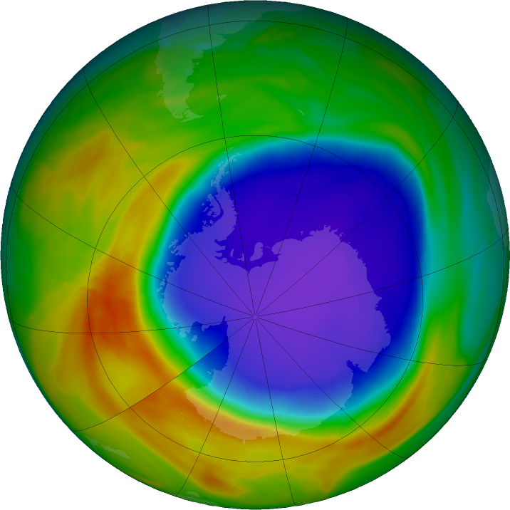 Antarctic ozone map for 16 October 2024